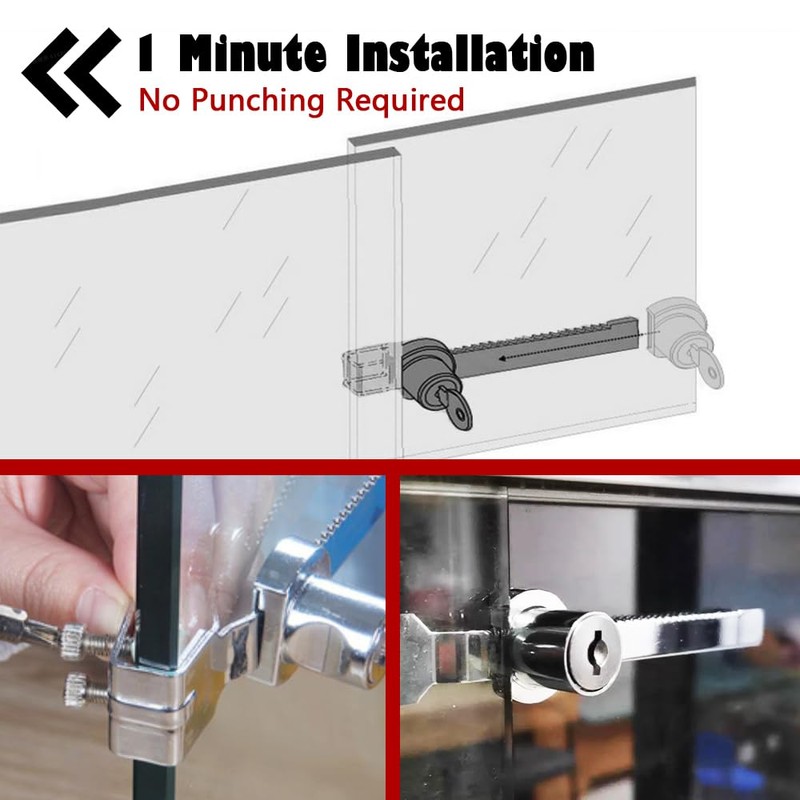 Sliding Glass Door Ratchet Lock with Chrome Finish,Glass Display Case