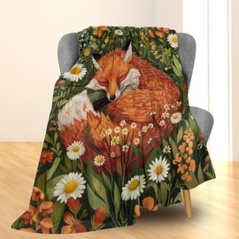 Ti Caldi Hand Drawn Fox Blanket, Soft Fuzzy Lightweight Animal Flannel Throw Blanket Perfect for Couch, Bed, Travel & Outdoor Use, Warm Cozy Decor Blankets for Adults Kids Women Girls 60×50 in