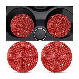 KHGUZ 2PCS Bling Car Cup Holder Coaster, Crystal Rhinestone Non-Slip Insert Auto Cup Pads, Sparkling Vehicle Decor Bottle Mat Accessories for Women Girls, Universal for RV, SUV, Truck (Red)