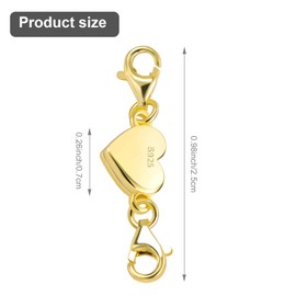 Puniama 925 Sterling Silver Magnetic Necklace Clasps and Closures – Heart-Shaped Double Lobster Clasps, Necklace Layering Clasp and Magnetic Extender for Jewelry Making and Bracelets, Gold