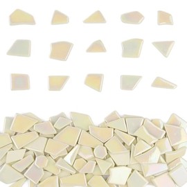 Youway Style Iridescent Cream Glass Mosaic Tiles for Crafs Bulk,200g Broken Stained Glass Pieces for Crafts DIY Spring Mosaic Art Decor