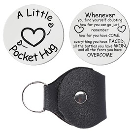 Ehuixinsheng Pocket Hug Token,Inspirational Long Distance Relationship Keepsake Double Sided Stainless Steels Pocket Hug Token with Leather Keychains for Family,Friends,Lovers
