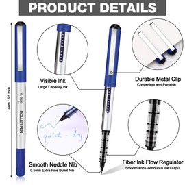 MotiMind 100 Pack Blue Rollerball Pens 0.5mm Fine Point Pens Blue Liquid Ink Rollerball Pens Fine Tip Pen for Writing Note Taking Signature Office School Supplies