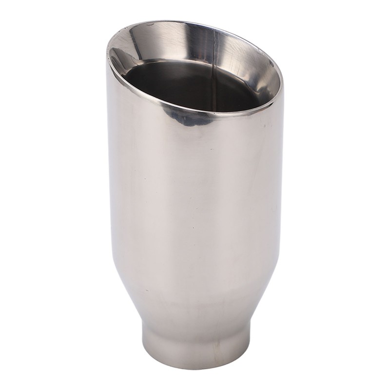 Single Outlet Exhaust Tip Silver Stainless Steel Beveled Mouth Straight