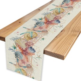 Nautical Table Runner, Summer Coastal Starfish Table Decor 13"x36"