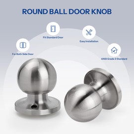 LOQRON Ball Design Non-Locking Door Knob, Passage Round Shaped Doorknob for Closet/Hallway Doors, Satin Nickel Finish