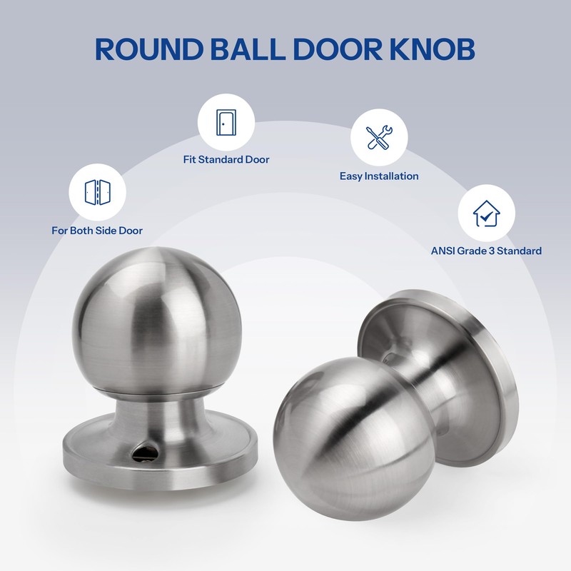 LOQRON Ball Design Non-Locking Door Knob, Passage Round Shaped Doorknob