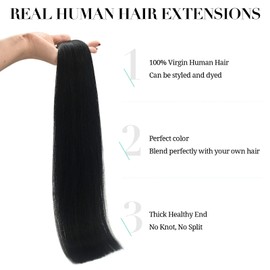 DOORES Real Hair Tape-In Extensions, Deep Black, 45 cm (18 Inches), 50 g, 20 Pieces, Remy Hair Extensions, Tape-In Real Hair Extensions, Remy Hair Extensions, Invisible Real Hair