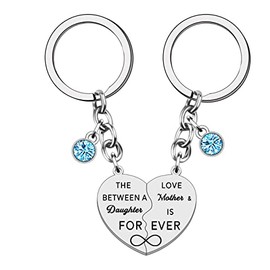 WTOPP 2Pcs Mum keyring Mother Gifts Mother's Day Gifts Keychain for Mum from Daughter The Love Between Mother and Daughter Is Forever Double Heart Key Chain Gifts for Women