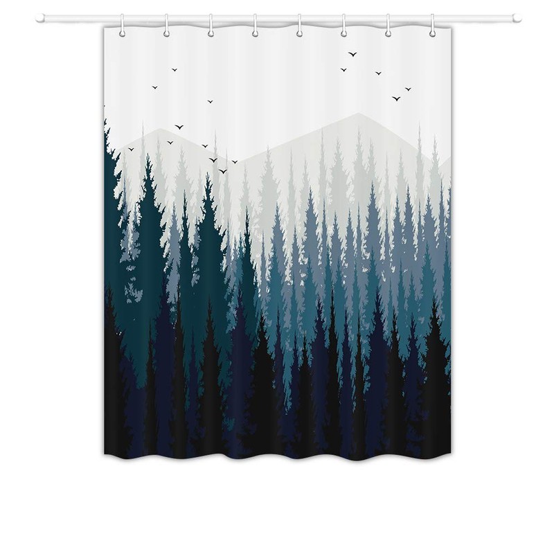 JAWO RV Shower Curtain Gradient Ombre Mountain Forest Landscape for