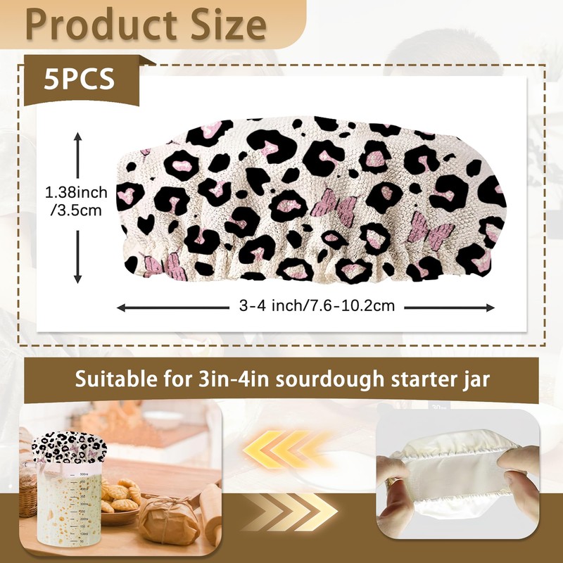 Cloth Covers for Sourdough Starter Jars, Pink Leopard Butterfly Heat
