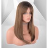 LEMEIZ Ombre Brown Wigs with Blunt Bangs, Synthetic Brown Hair