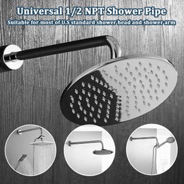 Shower Arm with Flange, Wall Mounted Shower Extension Arm, Stainless Steel L Shaped Rainfall Shower Arm Extender for Fixed Shower Head & Handheld Showerhead, (12 Inch, Chrome)
