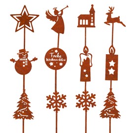 JINGTOPS Christmas Decoration Outdoor Garden Stake Rust, Set of 12 Garden Stakes, Christmas, Rust Decoration, Garden Stake, Rust Decoration for Garden, Garden Figures for Outdoors, Weatherproof