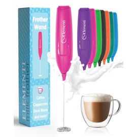 Elementi Milk Frother Wand & Matcha Mixer, Mini Electric Whisk for Coffee - Frother for Coffee - Milk Frother Handheld - Coffee Stirrers Electric Matcha Frother & Hand Whisk (Hot Pink)