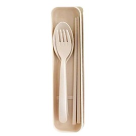 Wheat Straw Cutlery Set – Reusable Travel Utensils with Case – Portable Fork, Spoon & Chopsticks – Eco-Friendly Flatware for Kids & Adults – Lightweight Lunch Box Accessories for Work (cream)