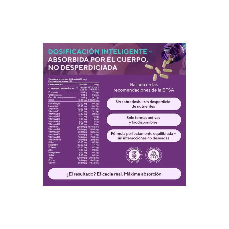 Multivitamínico Hombres Vitaminas Minerales Suplint 180 Cápsulas Gluten