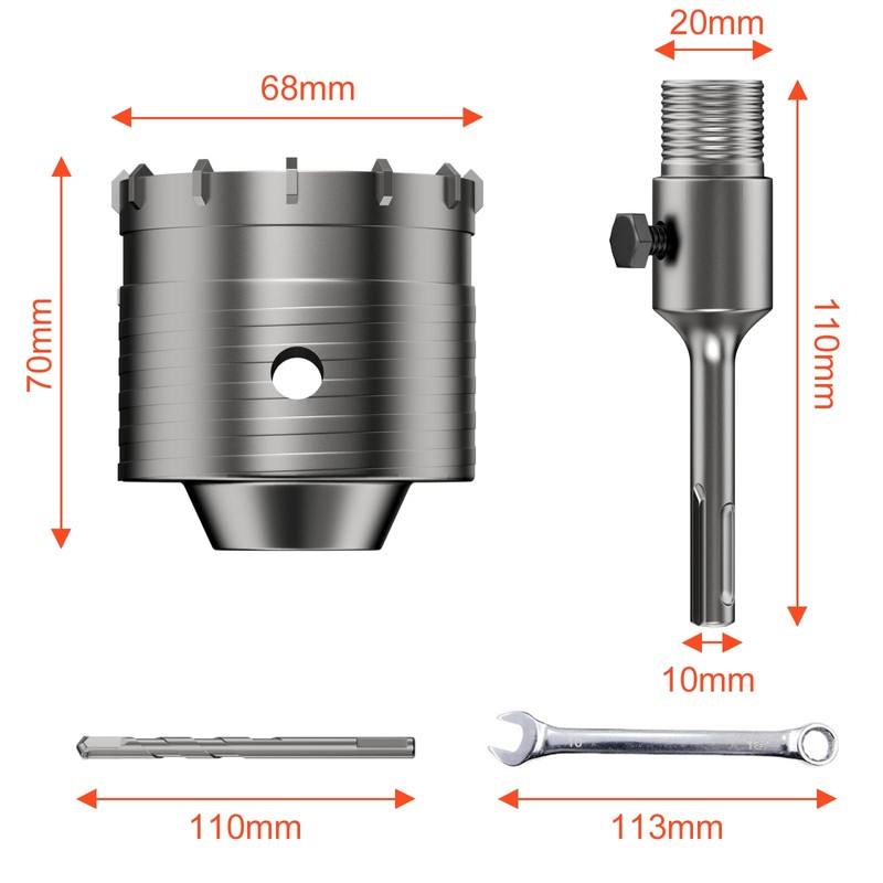 WinGluge Hollow Drill Bit Set 68 mm, with SDS Plus