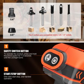Fexrror Cordless Compact Router for Makita Battery, Brushless Wood Router with 6 Variable Speeds, 30000 RPM for Woodworking, Cordless Palm Router Tool with 5PCS Router Bits, Dust Hood (Tool Only)