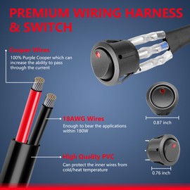 YCHOW-TECH Wiring Harness 1 Lead, 12V 40A Rock Switch Relay Fuse 18AWG PVC Wiring Harness Kit for LED Light Bars Fog Lights Work Lights Driving Lights Offroad LED Pod Wire Kit for Truck UTV ATV - 8FT