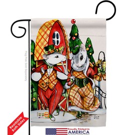 Holiday Mouses Garden Flag Set Wood Dowel Wintertime Christmas Santa Marry Xmas Present Reindeer Season Snow Small Decorative Gift Yard House Banner Double-Sided Made In USA 13 X 18.5