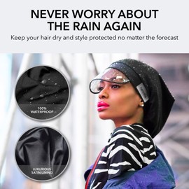 Hairbrella - Sombreros de lluvia 100% impermeables para mujer, sombreros forrados de satén, cobertura completa del cabello, accesorio de viaje plegable, Leopardo, Talla única