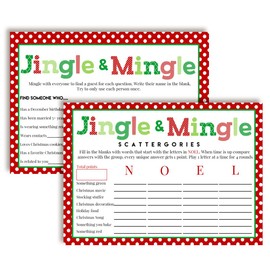 Festive Jingle & Mingle Themed Christmas Party Game Categories & Get to Know You Fill in Game Cards, Ten 5" x 7" Fill in The Blank Cards by AmandaCreation