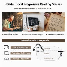 KISSOUL Progressive Photochromic Multifocus Reading Glasses Blue Light Blocking Diamond Cut Transition Multifocal Readers