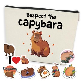 Funny Capybara Makeup Bag Capybara Gifts Cosmetic Bag with 8 PCs Stickers Animal Lover Gifts for Women Girls Daughter Best Friends Sisters Capybara Stuff Graduation Birthday Gifts Travel Toiletry Bag