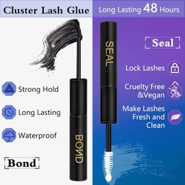 Obeyalash Eyelash Bond and Seal 2-in-1 Strong Hold 48H Long Lasting Lash Bond and Seal for Lash Clusters Waterproof Eyelash Cluster Glue(5ml+5ml)