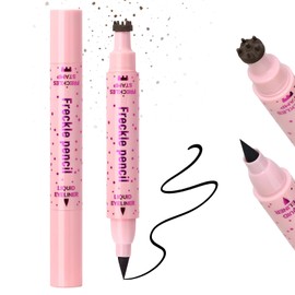 Euphily 2 in 1 Faux Freckle Stamp and Liquid Eyeliner Pen, Natural Lifelike and Quick Dry Liquid Eyeliner Pen, Waterproof and Long Lasting with Sunkissed Face Fake Freckles Stain Marker Pencil - DARK