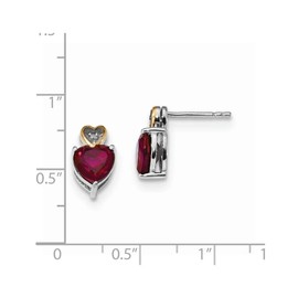 Solid Real 925 Sterling Silver and 14K Red Enhanced Topaz and Diamond Earrings - 13mm x 7mm (.01 cttw.)