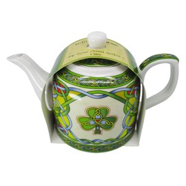 Royal Tara Set of Irish Shamrock Cup 1 Shamrock Porcelain Teapot Tea Bag Holder - Irish Tea Pot Celtic Knot Tea Kettle with Removable Lid (Teapot and Blessing Mug)