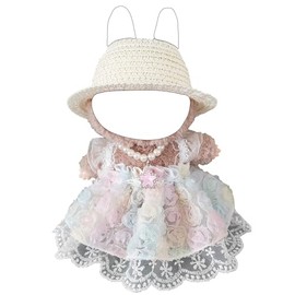 4-Piece Pastel Rose Lace Dress for 5.9-6.7"(15-17cm) Dolls,Includes Dress,Straw Hat,Rhinestone Pendant Pearl Necklace & Underwear-Designer Doll Clothes Recreating Classic Elegance