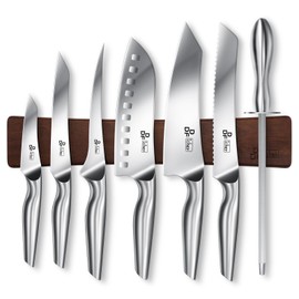 DDF iohEF Knife Set with Knife Strip, 8 Piece Professional Kitchen Knife Set, Japanese High Carbon Stainless Steel Chef Knives Set with Magnetic Knife Holder for Wall