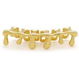 canjoyn 18K Gold Teardrop Bottom Grillz 6 Teeth Lower Teeth Drip Cap Grillz