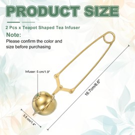 uxcell 2 Pcs Tea Infuser, Stainless Steel Loose Leaf Tea Infuser Filter for Cup and Teapot, Long Handle Tea Steeper Strainers for Tearoom Office Home, Teapot shaped, Golden