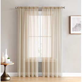 HLC.ME Antique Taupe Sheer Voile Window Treatment Rod Pocket Curtain Panels for Bedroom, Kitchen, and Living Room (54 x 72 inches Long, Set of 2)