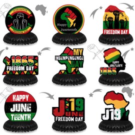 9 Pack Happy Juneteenth Table Centerpiece Set June 19th Independence Day Freedom Day Party Decorations Fiesta Themed Party Supplies Patriotic Honeycomb Centerpieces for Juneteenth Party Decor Favors