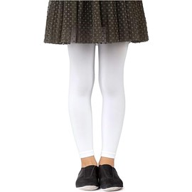 NOQ Girls Footless Tights Full Length Leggings Ankle-Length Skirt Tunic Dress School Dance Ballet Opaque Microfiber, White