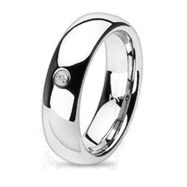 Bungsa Ring with Zirconia Crystal Stone Titanium Highly Polished Silver Jewellery Ring for Men and Women (Ring Women's Finger Ring Partner Rings Engagement Rings Wedding Rings Women's Ring Titanium