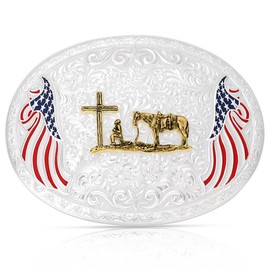 Montana Silversmiths American Made Freedom Christian Cowboy Faith Patriotic Oval Belt Buckle
