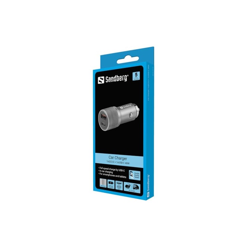 Sandberg Car Charger 1xQC3.0+1xUSBC 48W Car Charger 1xQC3.0+1xUSBC 48W, 441-50
