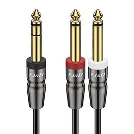 J&D Cable de Audio Macho TRS Estéreo de 6,35 mm, Concha de Cobre 1/4 Pulgadas TRS Macho a Dual 6.35mm TS Macho Estéreo Y Splitter Insertar Cable de Audio Mono Breakout Cable, 4,5 Meter