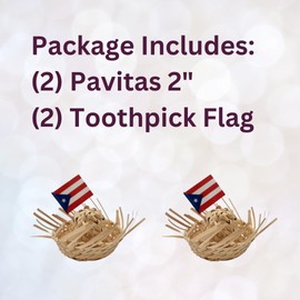 Pack Of 2 Mini 2" Pava Straw Traditional Pavita Hats Puerto Rico & Puerto Rico Toothpick Flags Traditional Hats Coquito Bottle Topper Jibaro Hats Party Favors Birthday Souvenirs (GLASS BOTTLE IS NOT INCLUDED)