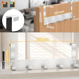 Gypie Pack of 2 Door Wardrobe, Door Hooks for Hanging, Space-Saving, Jacket Holder, Door, Brushed Stainless Steel, Door Coat Hook for 2 cm Doors, Durable Door Hook Rail for Hanging, Can be Used in