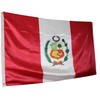 FLAG OF PERU WITH SHIELD. PREMIUM SATIN QUALITY. LARGE SIZE