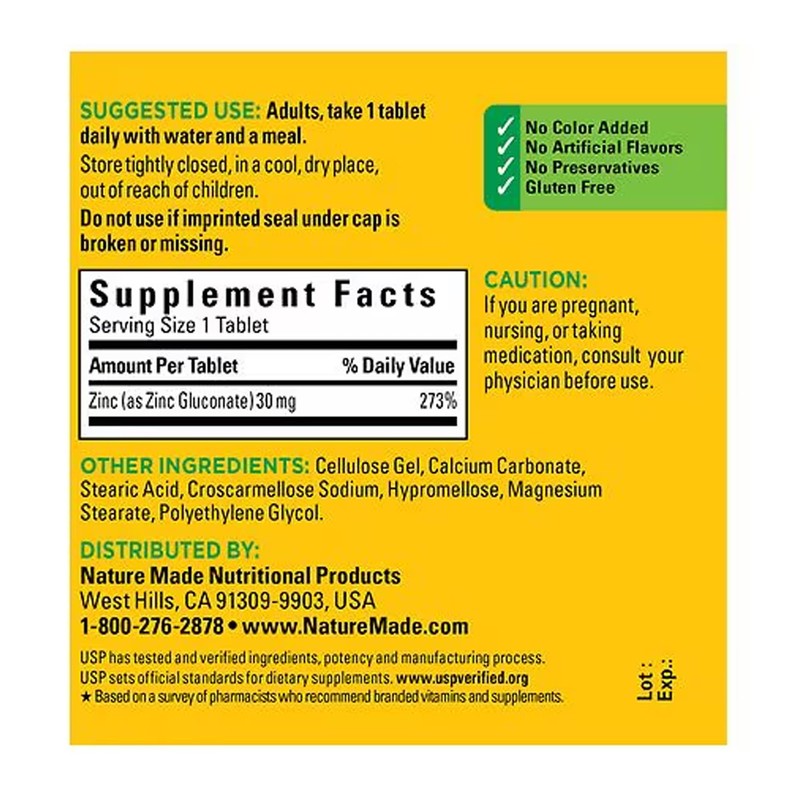 Nature Made Zinc 30 mg (Pack of 4)