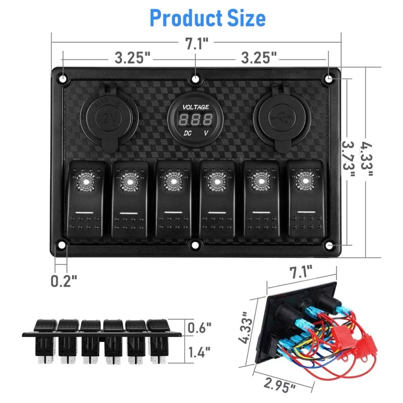 Universal 6 Gang Marine Boat Rocker Switch Panel Waterproof +