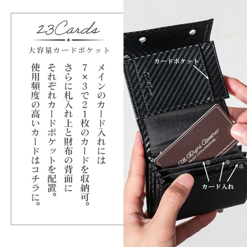 Dom Teporna Men's Bifold Wallet, Large Capacity, Compact, Carbon Leather,